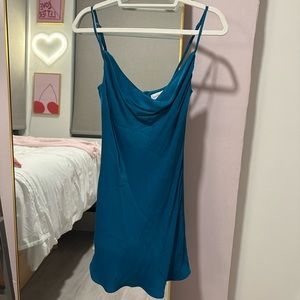 Lovers and Friends blue satin feather mini dress size XS